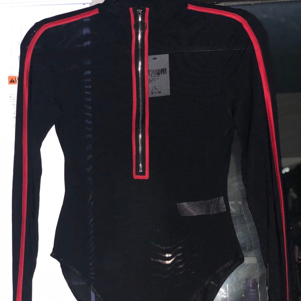Red mesh bodysuit